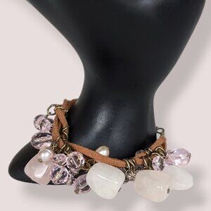 Glass & Quartz Dangling Suede Bracelet